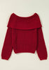 'Zenithra' Knit Off Shoulder Red Sweater - Celes Fashion